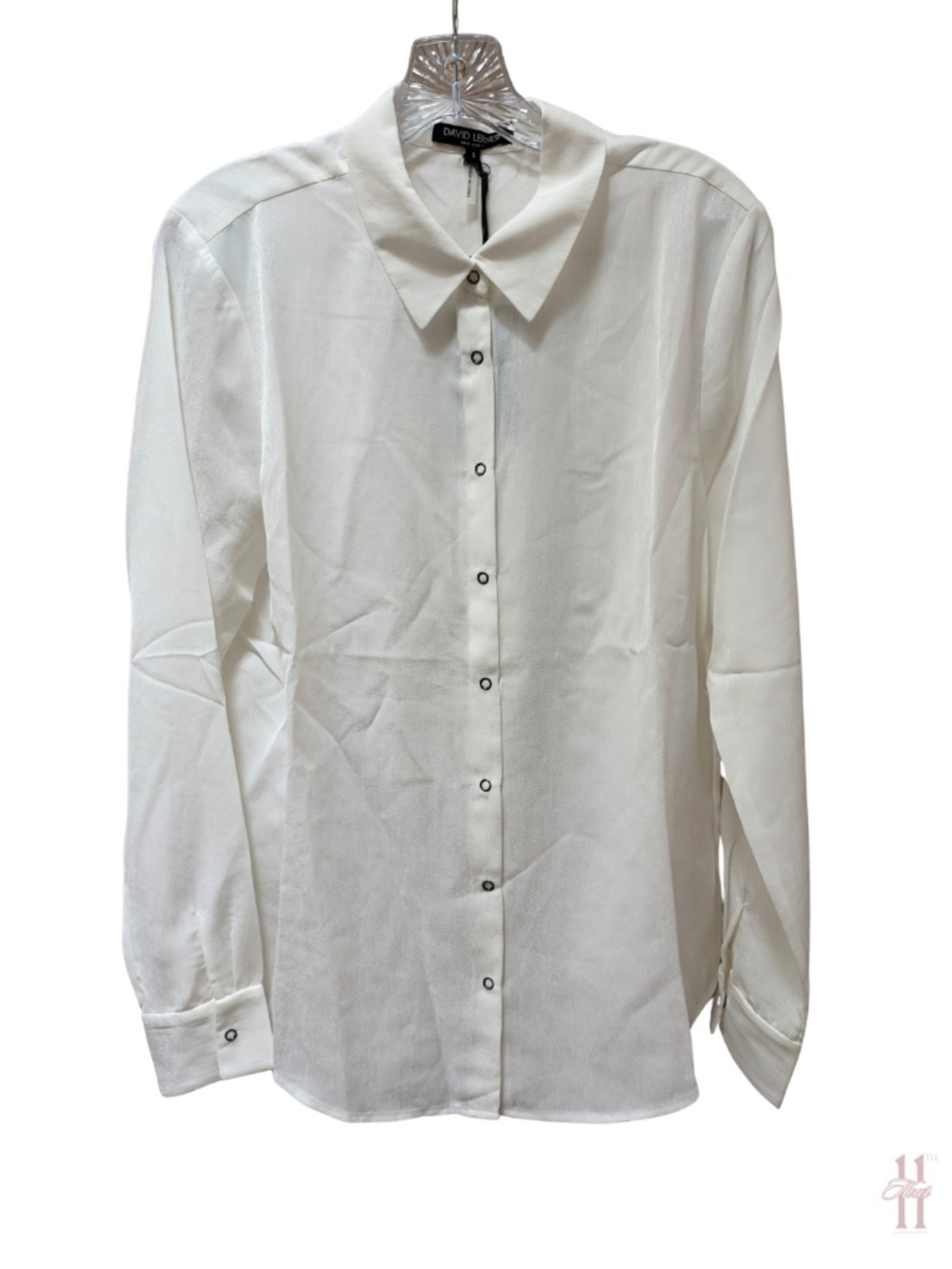 NEW David Lerner Snake White Snap Button Long Sleeve Blouse - Women's Large